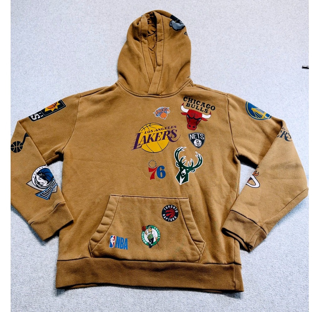 Hollister x NBA Mens XS Brown Hoodie Team Logos Lakers Bulls StreetwearCeltics